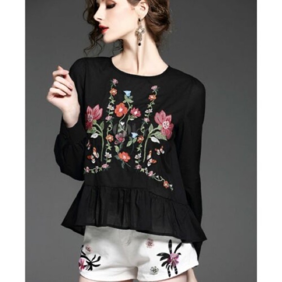 Zara embroidered peplum blouse - Picture 2 of 5